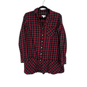 J Jill Plaid Shirt Red S Preppy Festive Holiday Tartan Classic Old Money Chic
